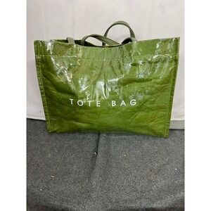 Green Textured Vinyl Tote Bag Glossy Clear Overlay Handbag with Pockets